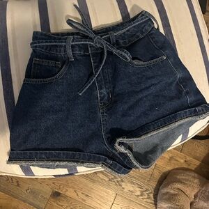 Missguided Blue Jean Shorts with Tie Waist